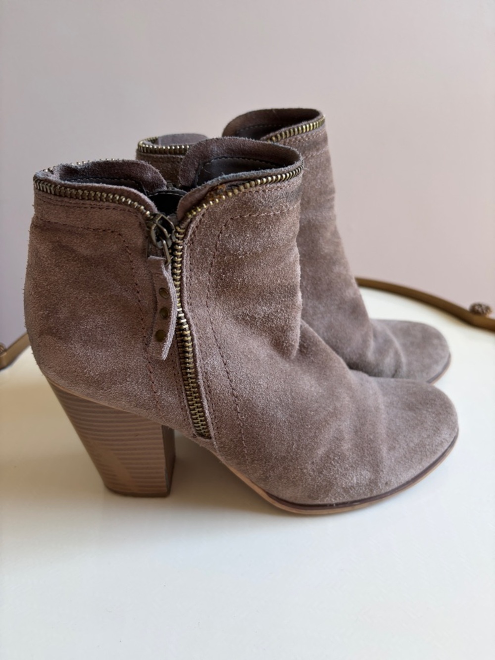 Suede Taupe Side-Zip Ankle Boots - Womens